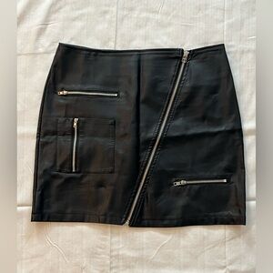 Black Zippered Faux Leather Skirt, Medium
